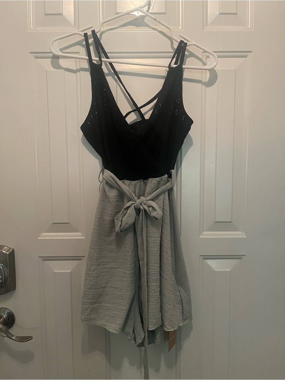 NWT! Black Strappy Top with Light Green Skirted Romper with Pockets.